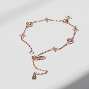 Bracelet élégant en or rose avec diamants ronds taille brillant, bijoux romantiques pour femme, ensemble cadeau de luxe pour tous les jours - Product Image 1