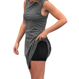 Vestido Deportivo para Mujer, Sin Mangas, Cuello Cuadrado, Ajustado, Color Gris Sólido, para Todas las Temporadas, Spandex/Poliéster, Vestido de Tenis para Mujer - Product Image 3