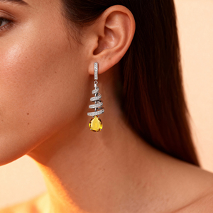 อัญมณีซิทรีนธรรมชาติอินเทรนด์และเพชรสีขาวต่างหูห้อยต่างหูทอง18K ของขวัญวันครบรอบที่ดีที่สุดสำหรับภรรยา ODM - Product Image 2