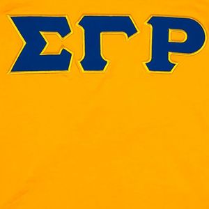 T-shirt Sigma Gamma Rho Gold Premium avec lettres grecques, détail latéral bleu, en coton doux, élégant et décontracté pour tous les jours - Product Image 2