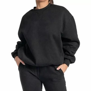 Sweat-shirt surdimensionné pour femme de qualité supérieure, col rond, couleur unie, épaules tombantes, manches longues, pull tricoté respirant, OEM ODM - Product Image 2