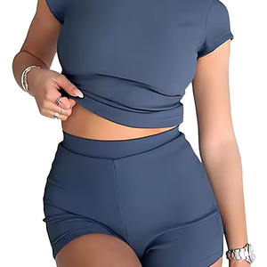 OEM Service Solid <b>colour</b> Premium Quality Two Piece Quick Drying Comfortable Elegant Short <b>Set</b> For Women Wholesale Price - Product Image 1