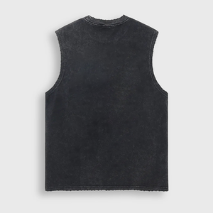 Camiseta sin mangas para hombre, negra, estilo vintage, lavada, de corte holgado, de algodón doble suave, cuello redondo, color liso, para hip hop, entrenamiento y gimnasio - Product Image 5