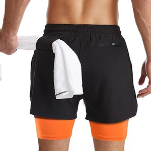 Men's Black Orange Color <b>Blocked</b> Running Shorts With Pockets Quick Dry Sporty Gym Fitness Training Apparel - Product Image 3