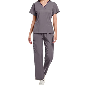 Conjunto de uniforme médico azul para mujer, de manga corta, pantalones jogger, elástico, con logo personalizado, superventas, para enfermeras de hospital - Product Image 1