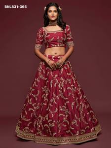 Top Quality Art Silk with <b>Sequin</b> Embroidered Semi-Stitched <b>Flared</b> Maroon Lehenga-Choli Set Supplier from India Woman Fashion - Product Image 6