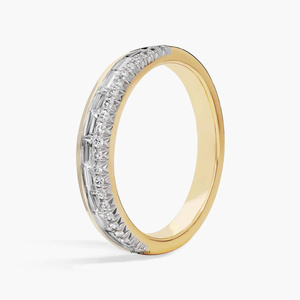 Anillo de compromiso y boda de doble fila con diamantes cultivados en laboratorio (baguette y redondos), chapado en rodio, oro de 10K, 14K, 18K, plata 925, 935 - Product Image 3