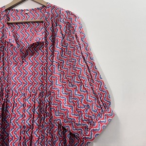 Vestido Midi Casual de Mujer, Tejido 100% Algodón, Mangas Abullonadas, Cintura Imperio, Estilo Babydoll, Cuello en V, Corte Holgado, Estilo Rajasthan - Product Image 2