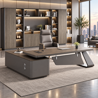 Bureau de direction moderne, table de direction personnalisée avec armoire latérale et grand plateau de travail en bois