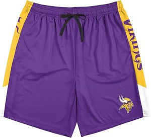 Pantalones Cortos Deportivos Duraderos de Poliéster Morado de los Minnesota Vikings con Franjas Laterales Amarillas y Logotipo del Equipo - Product Image 1