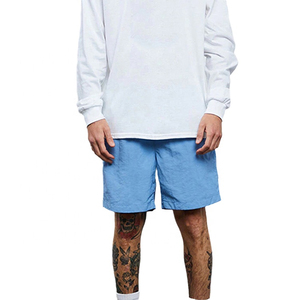 Shorts Bermuda en Coton Bleu Clair Uni pour Homme, Taille Élastique, Décontracté, Respirant, Tissu Tissé Taille Mi-Haute - Product Image 1