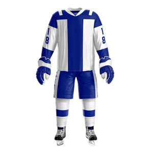 Men's <b>Red</b> Black Ice Hockey Uniform Set Full Sleeve V-Neck Moisture Wicking Polyester Jersey Pants <b>Gloves</b> Skates - Product Image 2