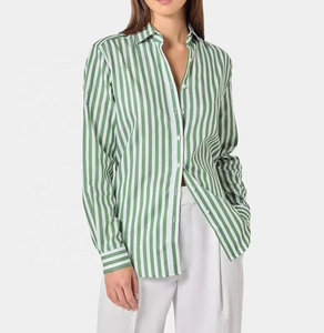Women's Classic Green and <b>White</b> Geometric Long Sleeve Button Down <b>Shirt</b> with Collar Office Skinny Woven - Product Image 5
