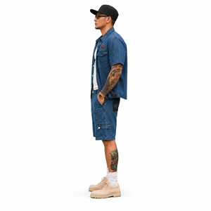 Top Quality Men's Denim Short <b>Set</b> Durable Fabric Stylish Shirt Matching Shorts Comfortable Fit Summer Wear Men Denim Short <b>Set</b> - Product Image 2