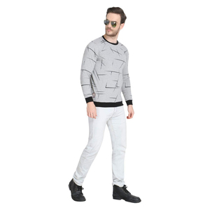 Camisa de punto informal de manga larga con estampado geométrico para hombre, cuello redondo, para otoño - Product Image 2
