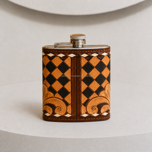 Latest Arrival Checkered Pattern Handcrafted Genuine Cow Leather Hip Flask Stainless Steel Pocket Flask Leak Proof Whiskey Flask - Product Image 3