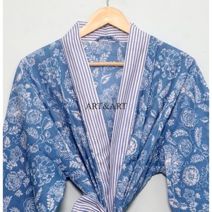 Kimono de Algodón para Mujer, Hecho a Mano, con Estampado Floral, Estilo Japonés, Largo hasta el Suelo, Lavable, de Secado Rápido, Bata de Verano, Ropa de Playa, Ropa de Estar por Casa - Product Image 4