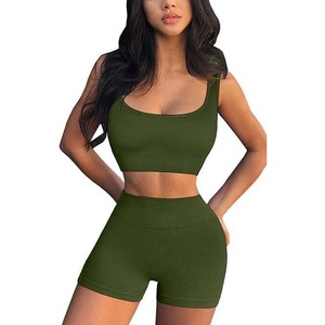 Conjunto de sujetador y pantalones cortos para gimnasio, ropa deportiva, sujetador y pantalones cortos sin costuras, con logotipo personalizado, MOQ bajo y entrega rápida. - Product Image 3