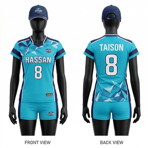 Ensemble de volley-ball pour femmes de qualité supérieure, tissu polyester respirant, panneaux latéraux bleus et oranges, logo sublimé personnalisé, uniforme de volley-ball - Product Image 6