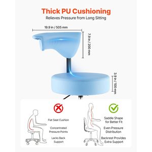 Taburete Ergonómico con Ruedas y Respaldo, Capacidad de 500 Libras, Altura Ajustable, Asiento de Cuero PU con Cojín Grueso, Giratorio 360 Grados - Product Image 3
