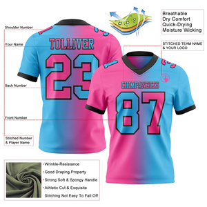 Maillot de football bleu ciel de haute qualité, maille rose et noire, dégradé authentique, couleur unie, maillot de football personnalisé pour hommes - Product Image 3