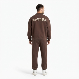 Conjunto de Sudadera y Pantalones Deportivos para Hombre, Color Marrón Chocolate, Cuello Redondo, Estilo Casual, Oversize, Ropa Deportiva de Dos Piezas - Product Image 2