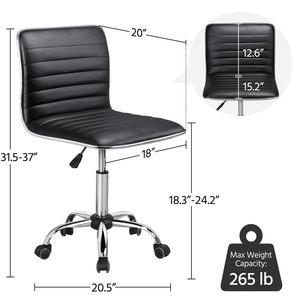Chaise de bureau pivotante moderne sans accoudoirs en similicuir réglable noire - Product Image 4