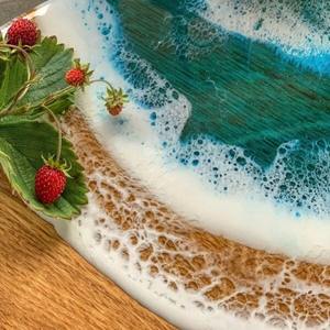 Plateau de service vague océanique en résine et bois, écologique, fait main, compatible lave-vaisselle, facile à nettoyer, art en résine, faible entretien, luxe - Product Image 5