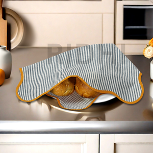 Serviette de table en coton réutilisable et écologique Ridhi Boho, motif carré à rayures bleues avec passepoil jaune, imprimé au bloc, pour la maison et l'hôtellerie - Product Image 5