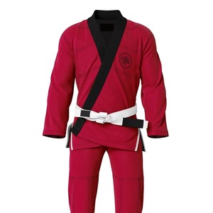 Kimono de BJJ rouge unisexe pour adulte, en polyester respirant, coupe classique, logo sur le devant, une pièce, vêtements de sport de combat - Product Image 4