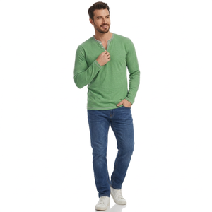 Men's Casual 100% Cotton Long Sleeve Solid Color T-<b>Shirt</b> Crew Neck Regular Fit Front Eco-Friendly Spring Fall Collection - Product Image 3