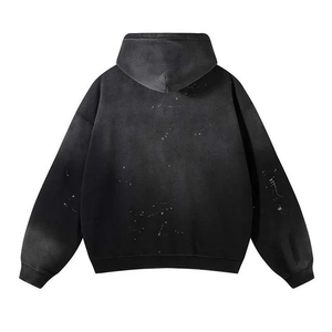 Nouveau Sweat à Capuche Vintage Streetwear en Molleton Français avec Motif Numérique, Effet Vieilli, Aspect Uni, Mélange de Coton et Lavage Acide - Product Image 2