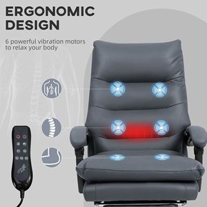 Sedia da Ufficio in Microfibra Grigio Scuro con Funzione Massaggio e Riscaldamento, Reclinabile, Ruote Girevoli, Doppio Imbottimento e Poggiapiedi - Product Image 4