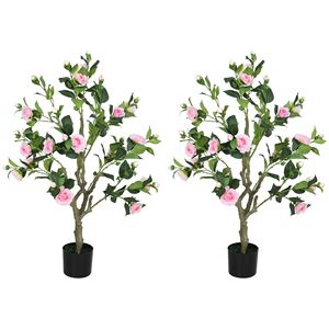 Set di 2 Fiori di Camelia Realistici in Vaso, 99 cm, Rosa, Piante Artificiali Decorative per l'Autunno, Arredamento Interno - Product Image 1