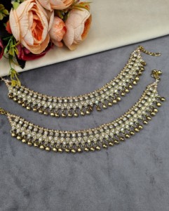 Par de tobilleras étnicas con incrustaciones de cristal, cadena ajustable para el tobillo, para mujer, joyería de boda, conjunto Payal, joyería nupcial tradicional - Product Image 1