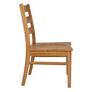 Chaise de salle à manger scandinave moderne en teck massif avec dossier en échelle courbé et assise en forme de selle, imperméable et écologique - Product Image 2