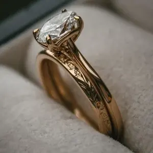 1.3CT Brilliant Cut Moissanite Engagement Bridal Gift Ring Set 14K <b>Yellow</b> Gold Plated Sterling Silver Prong Setting Romantic - Product Image 1