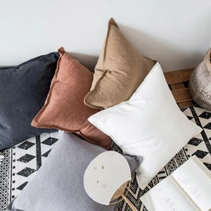 Solid Gray Square Linen <b>Cushion</b> <b>Cover</b> Handmade Nordic Style Home Decor Pillow Case Envelop Closure - Product Image 3