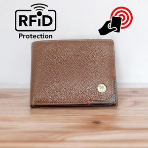WRIZA Men's Genuine Leather <b>RFID</b> <b>Blocking</b> Slim Bifold Travel <b>Wallet</b>-Premium Brown Formal Credit Card Holder - Product Image 1