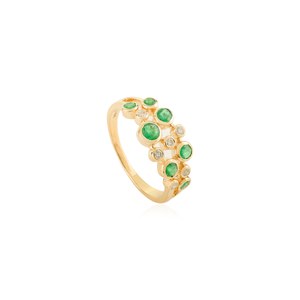 14K White Gold Emerald Diamond Bubble Band Wedding Ring for Women - Product Image 4