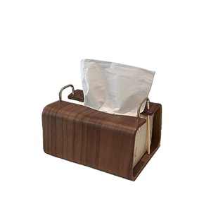 Caja de pañuelos moderna de madera con acabado marrón oscuro y asas de latón, diseño práctico para decoración del hogar, soporte para toallitas secas. - Product Image 1