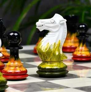 Pions d'échecs Staunton Tournament 4,0 pouces, finition Flame Frost, avec reines supplémentaires au meilleur prix - Product Image 1