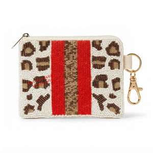 Monedero artesanal con cuentas, diseño de leopardo, con cremallera, tarjetero, llavero, estuche pequeño para accesorios, patrón verde y rosa, proveedor mayorista - Product Image 1