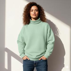 Womens Brown <b>Mock</b> <b>Neck</b> Sweatshirt Oversized Casual Fleece Pullover Winter Streetwear <b>Top</b> - Product Image 2