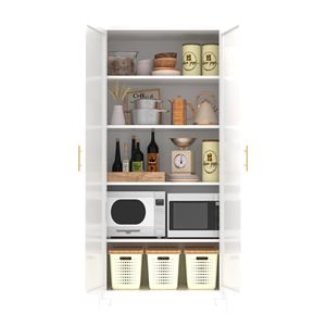 Armoire de salon avec 2 portes élégantes, armoire de rangement en métal de 71 pieds avec étagères réglables, blanche - Product Image 1