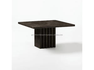 Premium Round <b>Dining</b> <b>Table</b> with Ribbed Pedestal Base Solid Wood Core & Oak Veneer Top Mid-Century Modern <b>Dining</b> Furniture OEM - Product Image 6