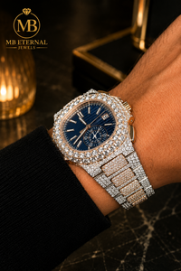 Montre à quartz ronde MB ETERNAL Luxury sertie de diamants, bracelet en acier inoxydable, cadran analogique 40 mm avec chiffres romains, pour homme - Product Image 4