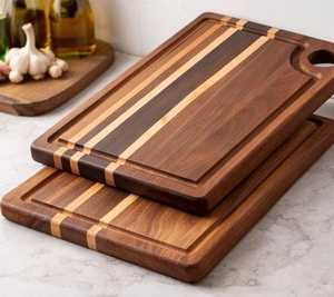 Tabla de Cortar Rectangular de Madera de Nogal Negro Premium, 2.5cm de Grosor, Ecológica, Duradera, con Ranura para Jugos, Diseño Rayado - Product Image 2