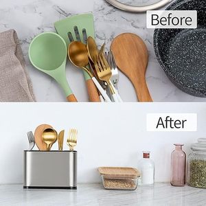 <b>Cutlery</b> Holder Rectangular Standing Type Kitchen <b>Storage</b> Rack Modern Design Rust Resistant Tableware Organizer - Product Image 5