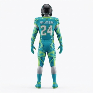 Custom Teal Lime American Football Uniform <b>Padded</b> Jersey <b>Pants</b> Set Team Sports Apparel - Product Image 4